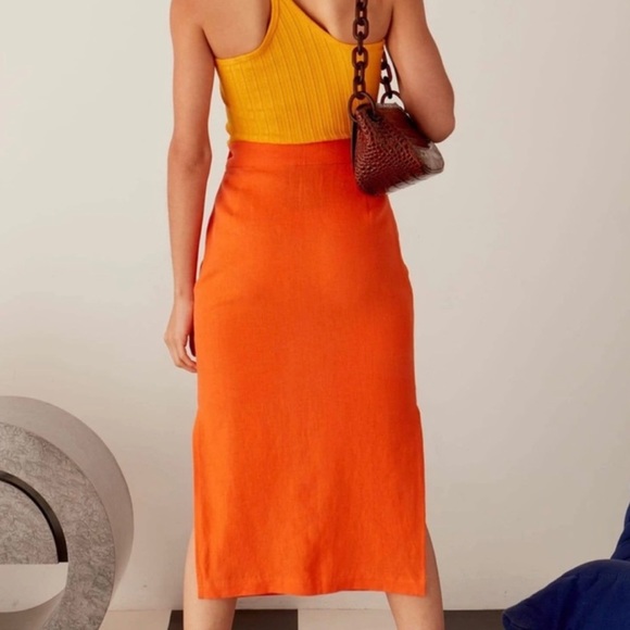 NEW SIMON MILLER ORANGE MIDI SKIRT - Picture 4 of 7